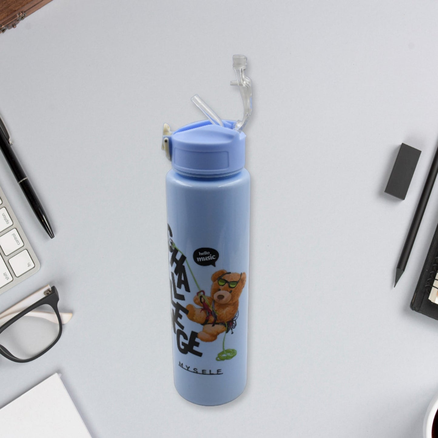 Plastic Water Bottle 3pc Set,3 Different Size Bottle High Quality Water Bottle Plastic Water Bottle BPA-Free & Leak-Proof! Cartoon Printed Design for Kids' School, For Fridge, Office, Sports, School, Gym, Yoga (3 Pc Set)